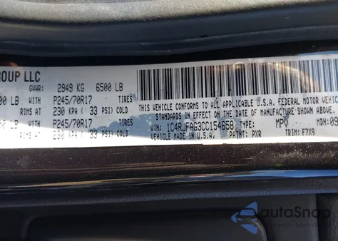 2012 Jeep Grand Cherokee Laredo z USA, uszkodzony, nr VIN 1C4RJFAG3CC154658